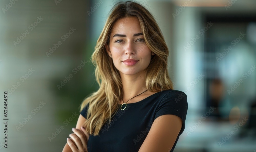 Modern business woman in the office with, copy space Modern business woman in the office with, copy space