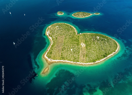 Aerial view of heart-shaped Galesnjak island, Sveti Filip i Jakov, Zadar, Croatia. photo