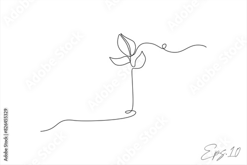 continuous line vector illustration of sprig of leaf