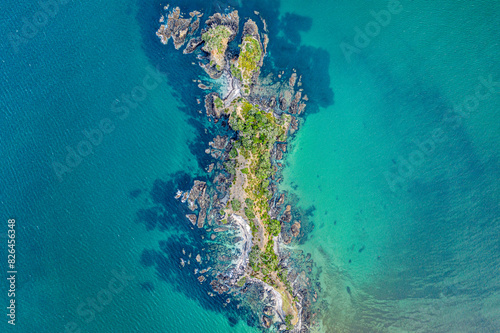 Aerial view of transparent sea and natural landscape, Oakura, Hikurangi, Northland, New Zealand. photo