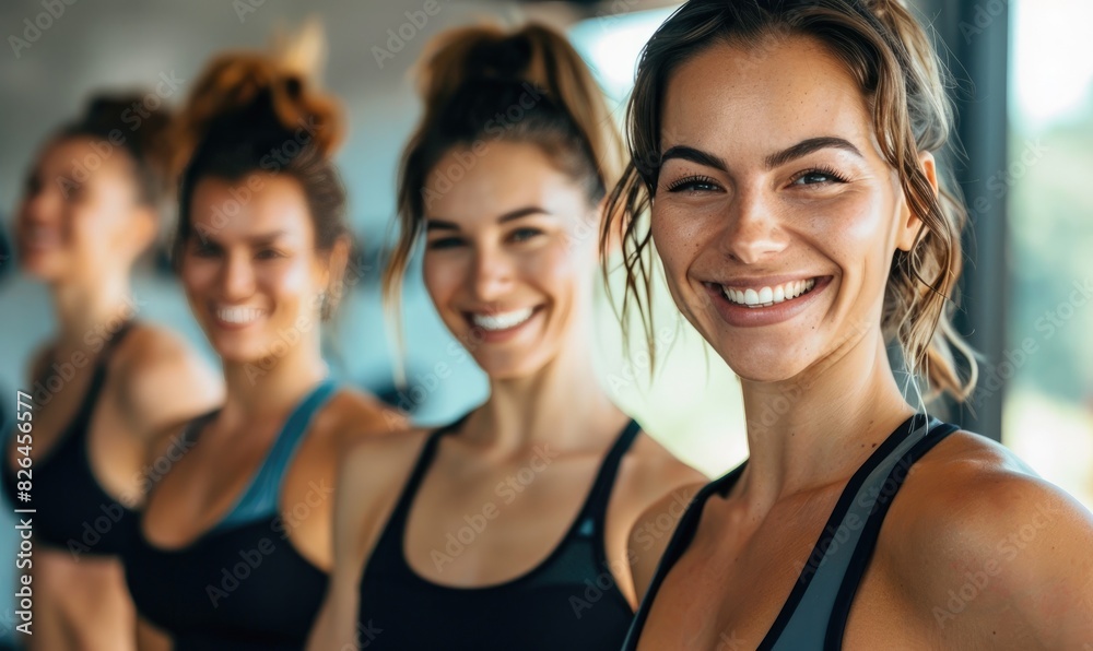 Smiling athletic beautiful women in fitness studio Smiling athletic beautiful women in fitness studio