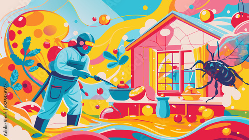 Colorful Illustration of Pest Control Specialist at Work in a Fantasy Setting