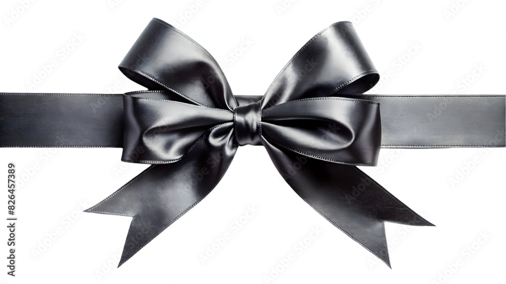 Sleek Black Satin Ribbon and Bow, Perfect for Various Design Projects, Isolated on Transparent Background Sleek Black Satin Ribbon and Bow, Perfect for Various Design Projects, Isolated on Transparent Background