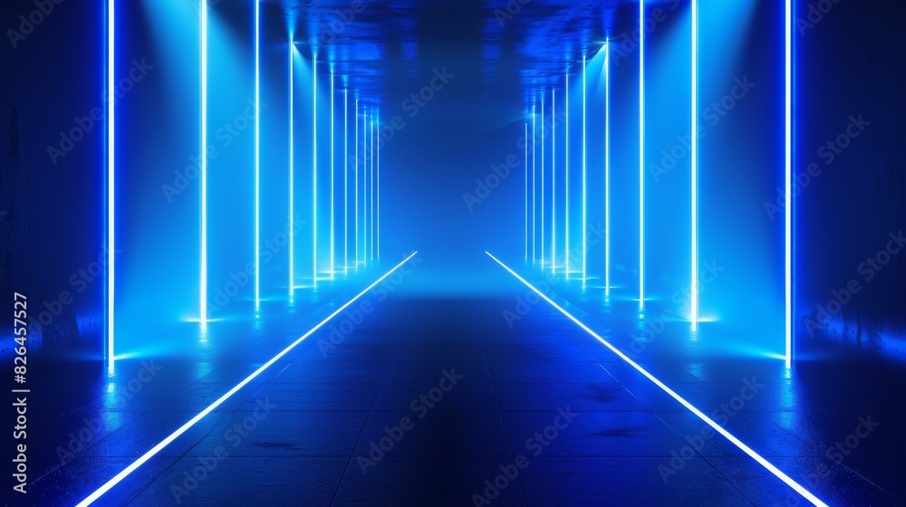 blue abstract light. Diode tape, light line. blue gradient. Modern background, neon light. Empty stage, spotlights, neon