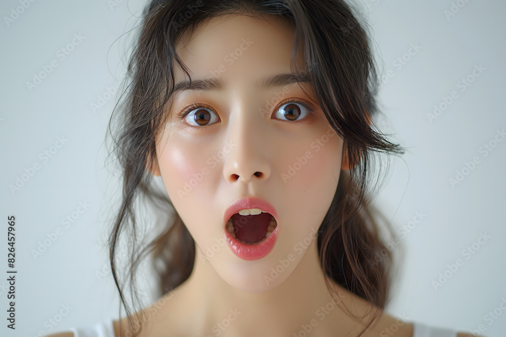 Surprised Young East Asian Woman with Wide Eyes and Open Mouth Surprised Young East Asian Woman with Wide Eyes and Open Mouth