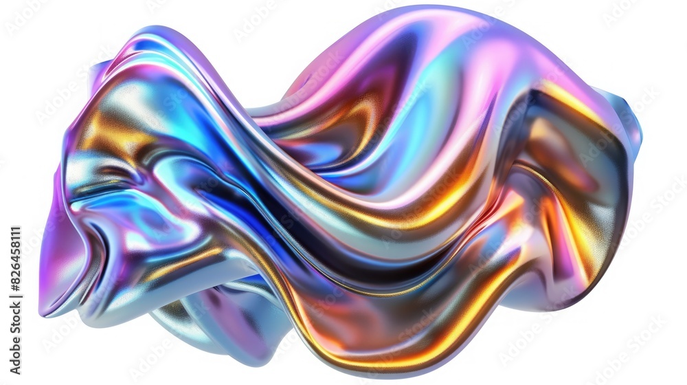 Background with fluid smooth chrome liquid texture wavy shape isolated on white, motion holographic effect Background with fluid smooth chrome liquid texture wavy shape isolated on white, motion holographic effect