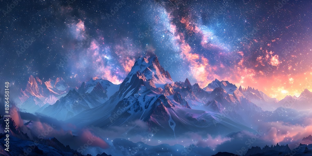 Moonlit Mountain Splendor A Celestial Landscape of Serene Majesty