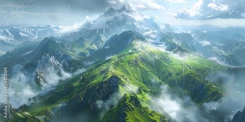 Aerial View of a Majestic Mountain Plateau Shrouded in Mist and Serenity Rugged and Remote Landscape Photography