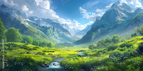 Lush and Vibrant Mountain Valley with Serene Streams and Verdant Foliage Showcasing the Beauty of Nature s Splendor