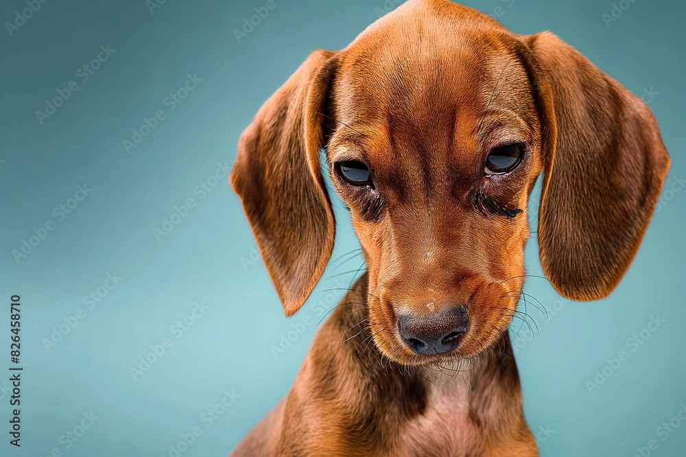 In a studio photo, a friendly dog is captured pulling a funny face, radiating charm and playfulness. This portrait perfectly captures the lovable and humorous nature of the dog.