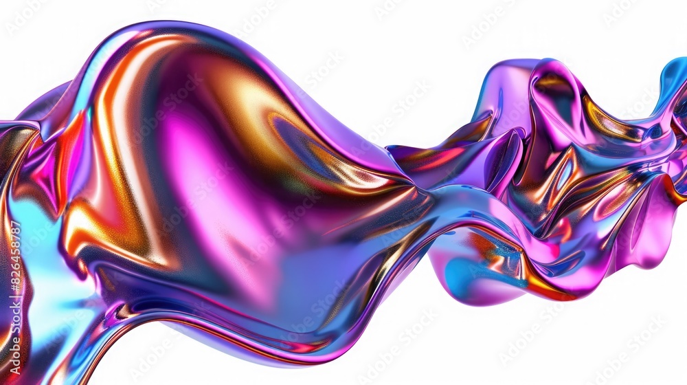 Background with fluid smooth chrome liquid texture wavy shape isolated on white, motion holographic effect Background with fluid smooth chrome liquid texture wavy shape isolated on white, motion holographic effect
