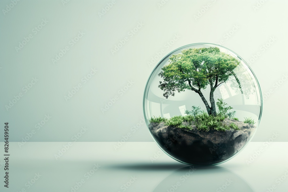A miniature tree is captivatingly encased inside a transparent glass sphere, creating a whimsical and enchanting scene. A miniature tree is captivatingly encased inside a transparent glass sphere, creating a whimsical and enchanting scene.