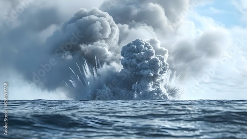 Oceanic nuclear blast sends global shockwaves. Concept Oceanic Nuclear Blast, Global Shockwaves, Environmental Devastation, International Response, Nuclear Disaster