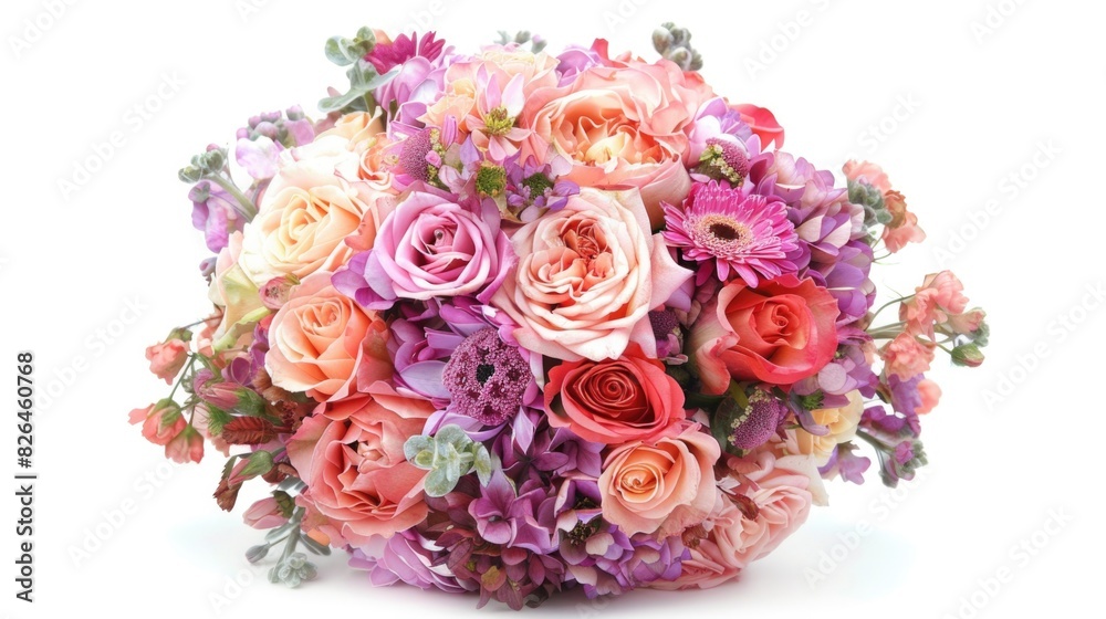 Bouquet of Flowers. Beautiful Pink Rose Floral Arrangement for Wedding on White Background Bouquet of Flowers. Beautiful Pink Rose Floral Arrangement for Wedding on White Background