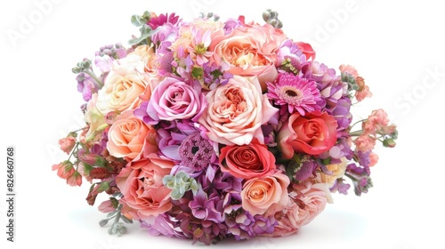 Bouquet of Flowers. Beautiful Pink Rose Floral Arrangement for Wedding on White Background