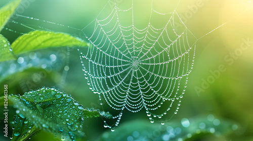 a spider web with dew on it