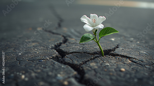 a flower growing through a crack in the ground photo