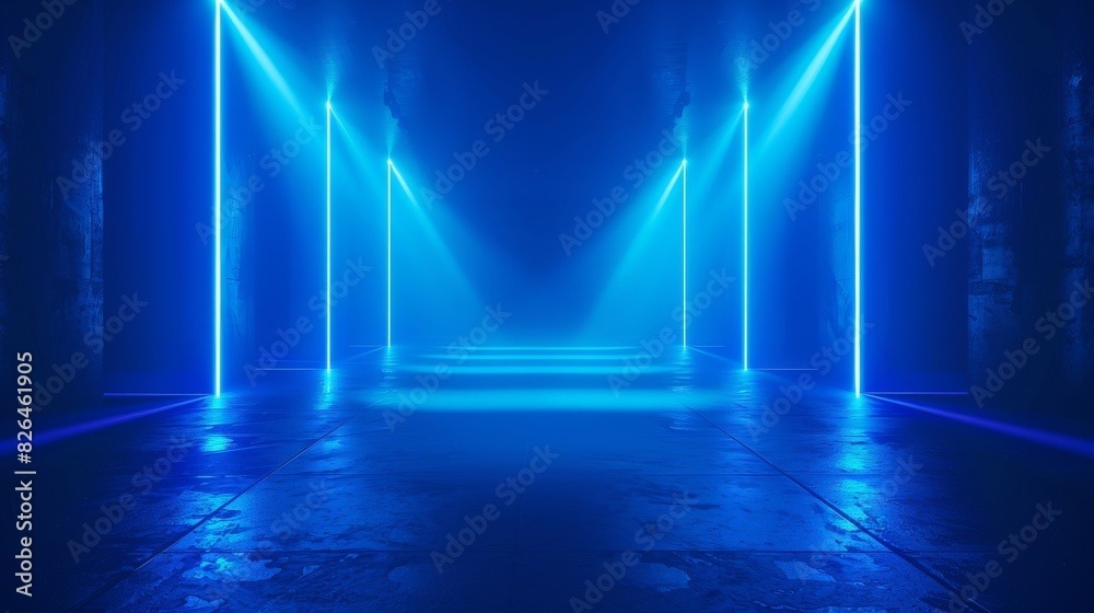 Room with bright blue diode tape lights creating a vibrant glow on the walls and floor Room with bright blue diode tape lights creating a vibrant glow on the walls and floor