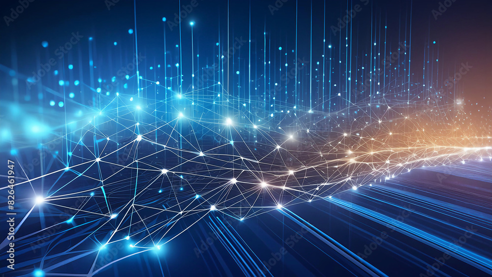Fototapeta premium Digital backdround ideal for technological operations, neural networks, data transmission and encryption, digital archives, audio and visual representations, AI generated