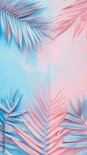 A blue and pink background with a leafy green and pink leafy green background