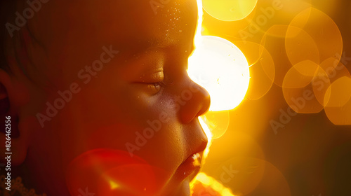 Dawn of Hope - Innocent Baby's Face with Sunrise, Symbolizing New Beginnings and Hope