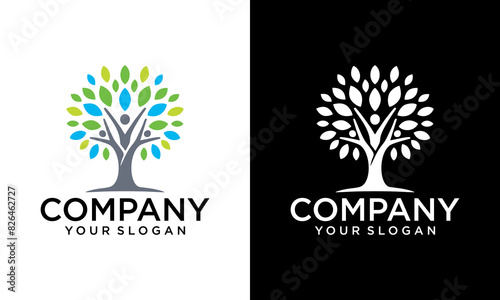 Creative people Culture tree of life logo, artistic color plant for people community social group logo design