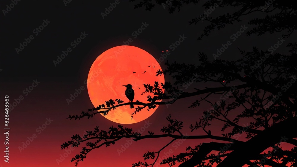very beautiful and peaceful red sun flat illustration very beautiful and peaceful red sun flat illustration