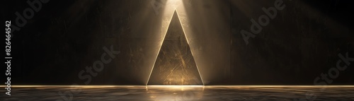 A majestic pyramid illuminated by dramatic lighting, casting shadows in a mysterious ambiance. photo
