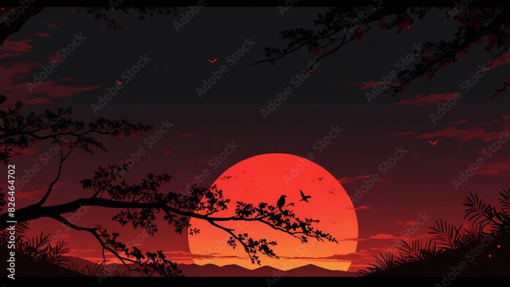 very beautiful and peaceful red sun flat illustration very beautiful and peaceful red sun flat illustration