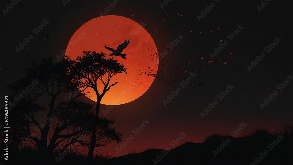 very beautiful and peaceful red sun flat illustration
