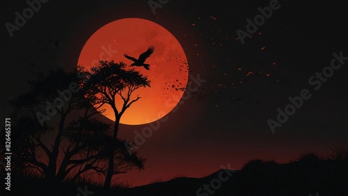 very beautiful and peaceful red sun flat illustration