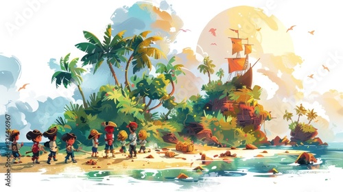 Children Embarking on a Pirate Adventure A Sunny Island Treasure Hunt photo