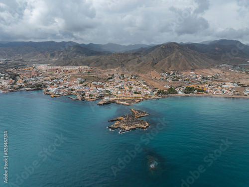 Aerial view of beautiful coastal town Isla Plana Island, Cartagena, Spain. photo