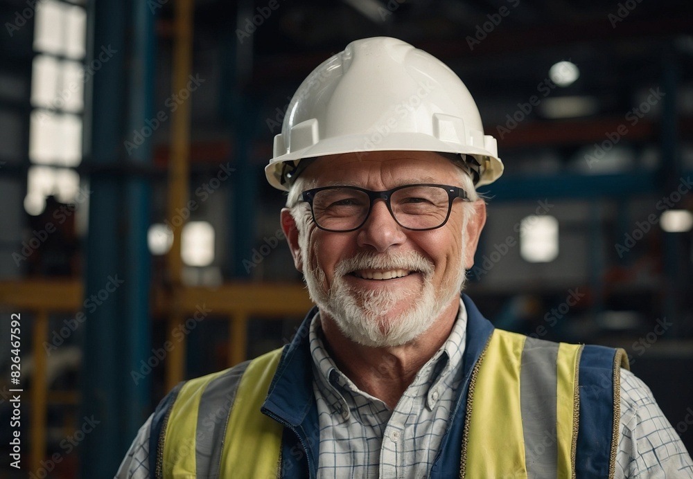A happy Caucasian white male manufacturing worker or engineer, a senior professional engineer or foreman in the workplace A happy Caucasian white male manufacturing worker or engineer, a senior professional engineer or foreman in the workplace