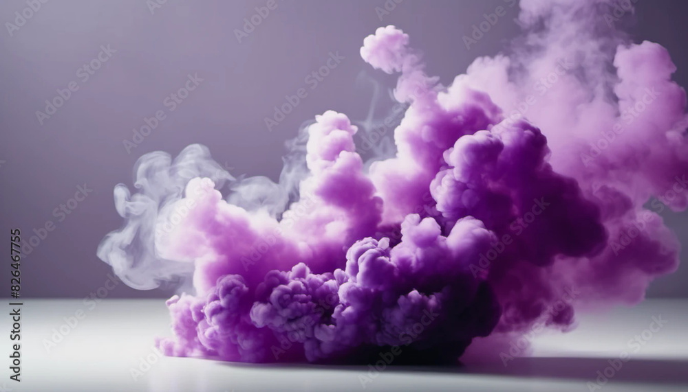 Explosion of purple smoke cloud, abstract background, ai