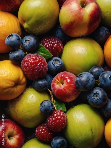 Healthy organic fruits from above  vintage style.