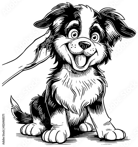 Cute cartoon dog getting petted, isolated 