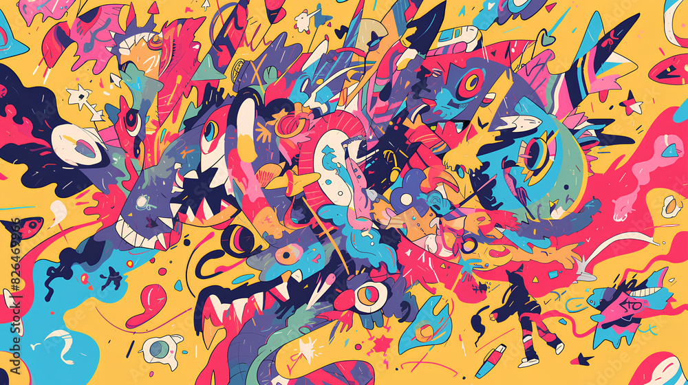 Fototapeta premium Colorful graffiti art strokes with retro style background