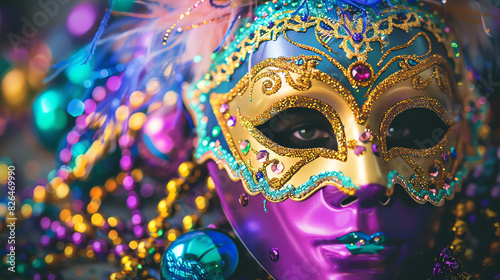 People wearing colorful and elaborate Venetian masks. © Awais