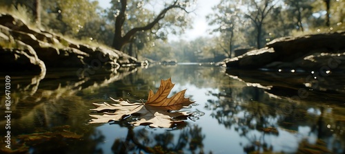 Solitary Beauty  Crimson Oak Leaf Amidst Nature s Embrace - Serenity Captured in a Single Moment of Autumn s Splendor