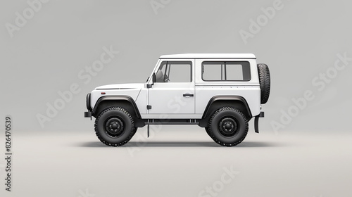 White off-road vehicle with black wheels on a white background.
