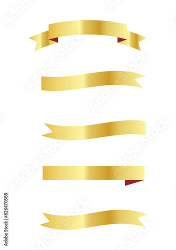 Ribbon banner set vector icon in gold colour