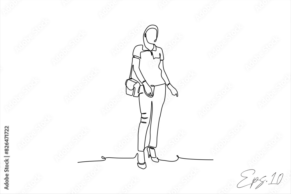 continuous line vector illustration of woman wearing bag continuous line vector illustration of woman wearing bag