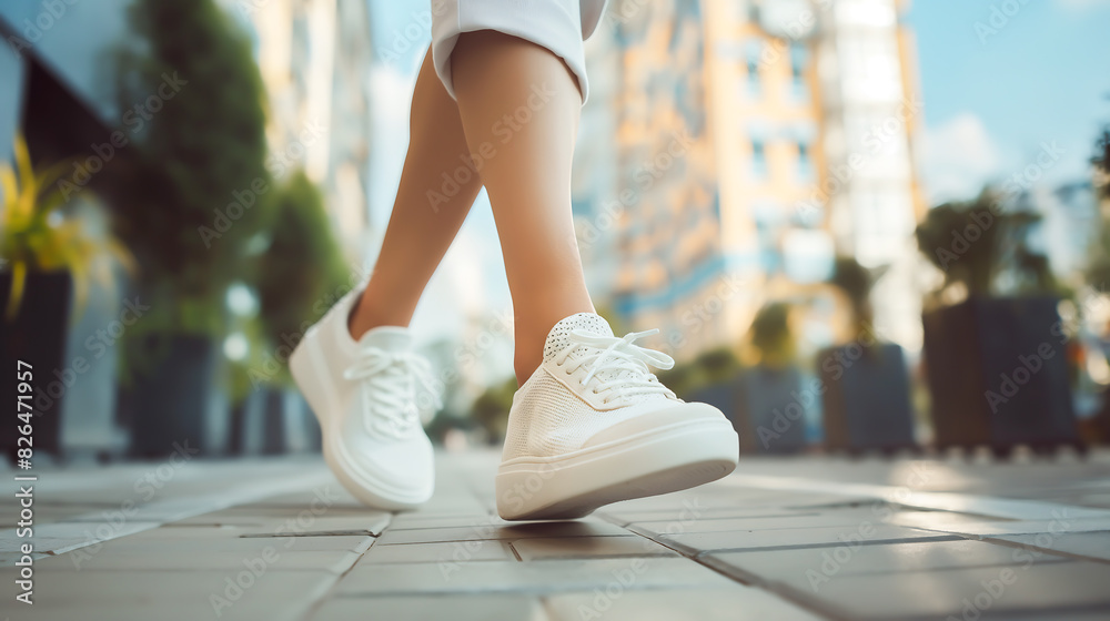 Close up of woman feet wearing casual shoes walking in the city street. Legs of woman walking in down city street
Close up of woman feet wearing casual shoes walking in the city street. Legs of woman walking in down city street