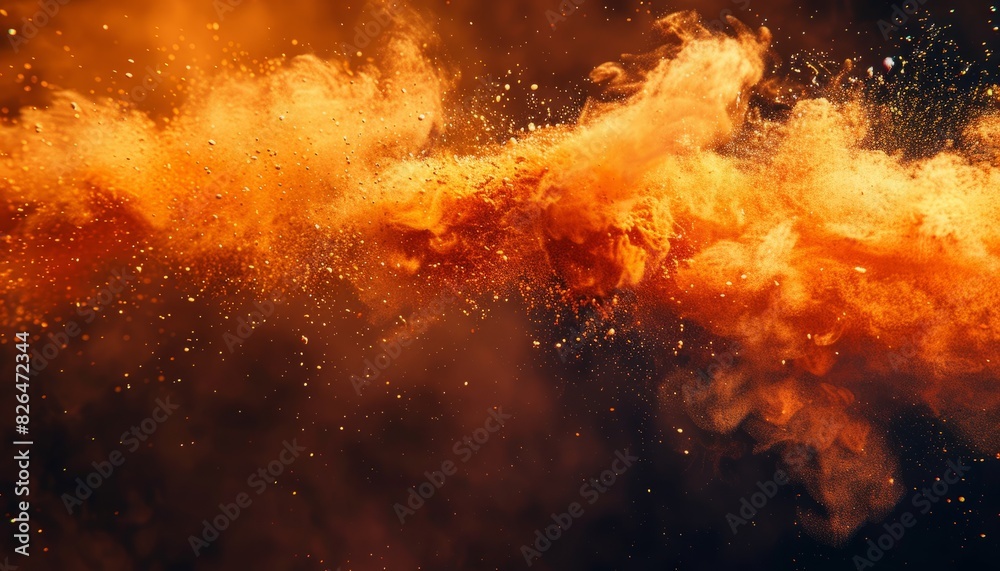 Dynamic orange particles flying through the air, resembling colored powder, perfect for depicting motion or energy in a visual Dynamic orange particles flying through the air, resembling colored powder, perfect for depicting motion or energy in a visual