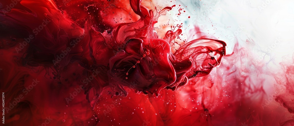 Abstract red and white ink in water creating a dynamic, flowing pattern with vivid and contrasting colors. Perfect for artistic backgrounds. Abstract red and white ink in water creating a dynamic, flowing pattern with vivid and contrasting colors. Perfect for artistic backgrounds.