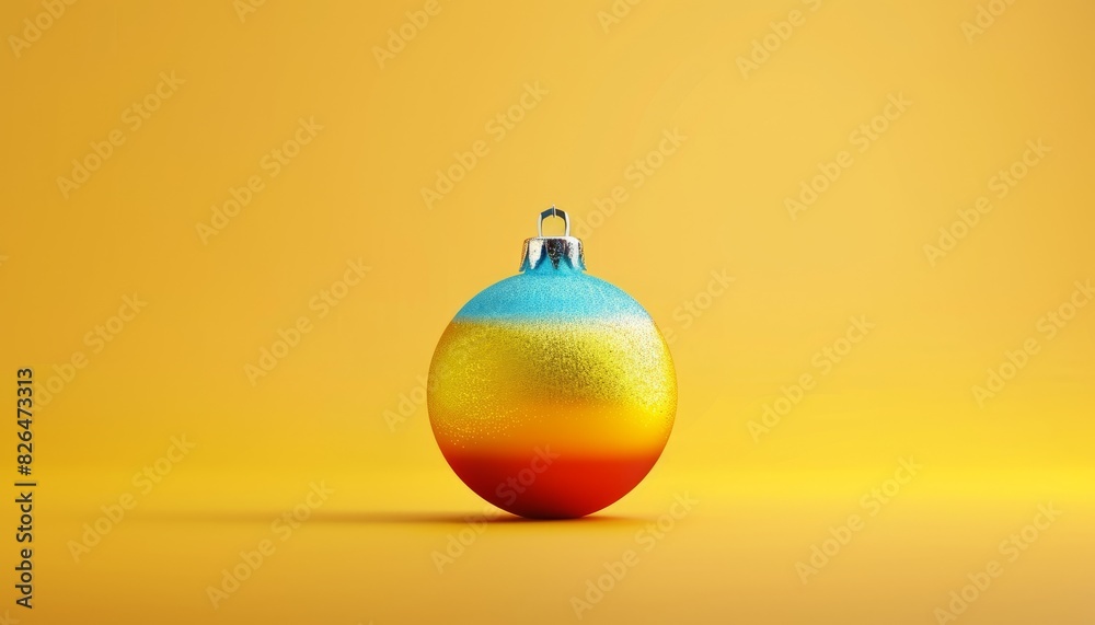 A simple yet festive image of a Christmas ball on a yellow background, suitable for holiday season promotions or decorations