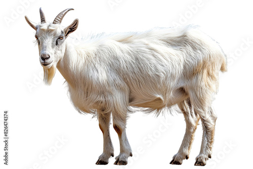 Horizontal view of a goat over a plain transparent backdrop or PNG for farming type poster or graphic use, Generative AI.