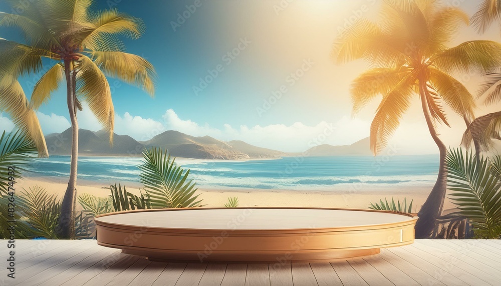 Fototapeta premium Minimal Summer Platform: Perfect for Cosmetic Display