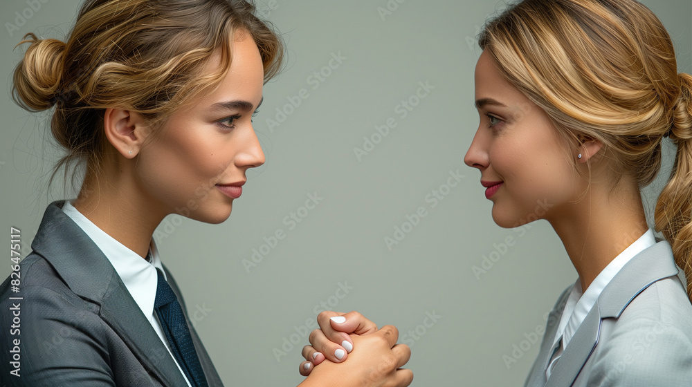 Business womens making handshake with partner, greeting, Business womens making handshake with partner, greeting,